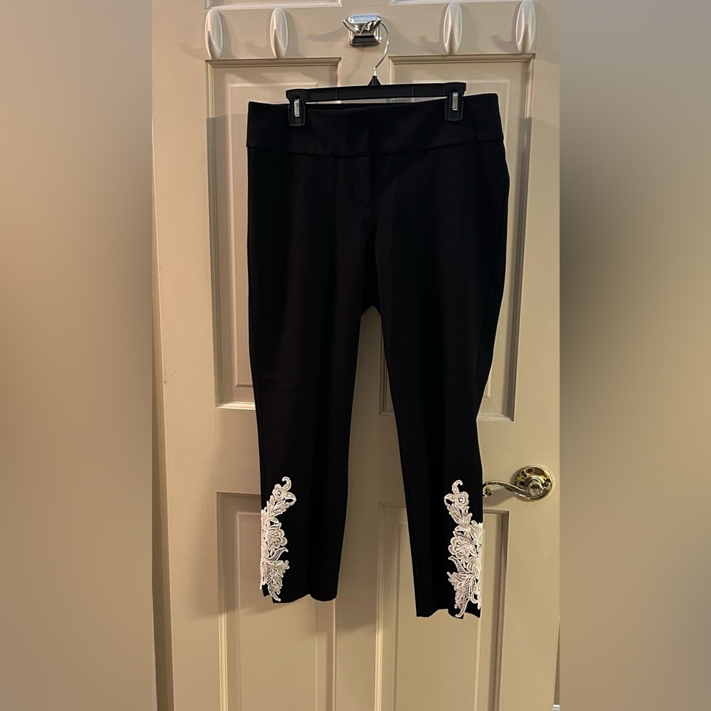 Alfani Black Cropped Pants with White Detailing